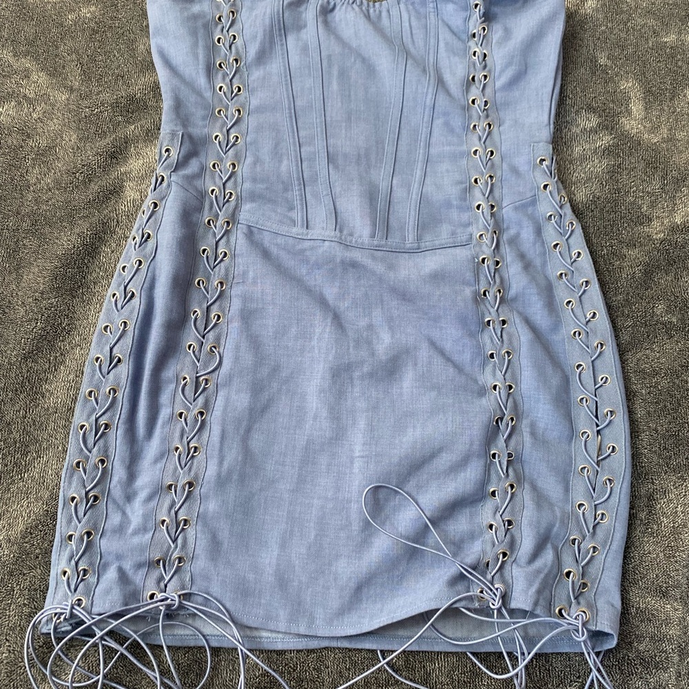 NWT Pretty Little Things Light Blue Lace-Up‎ Bodycon Dress Size 8
